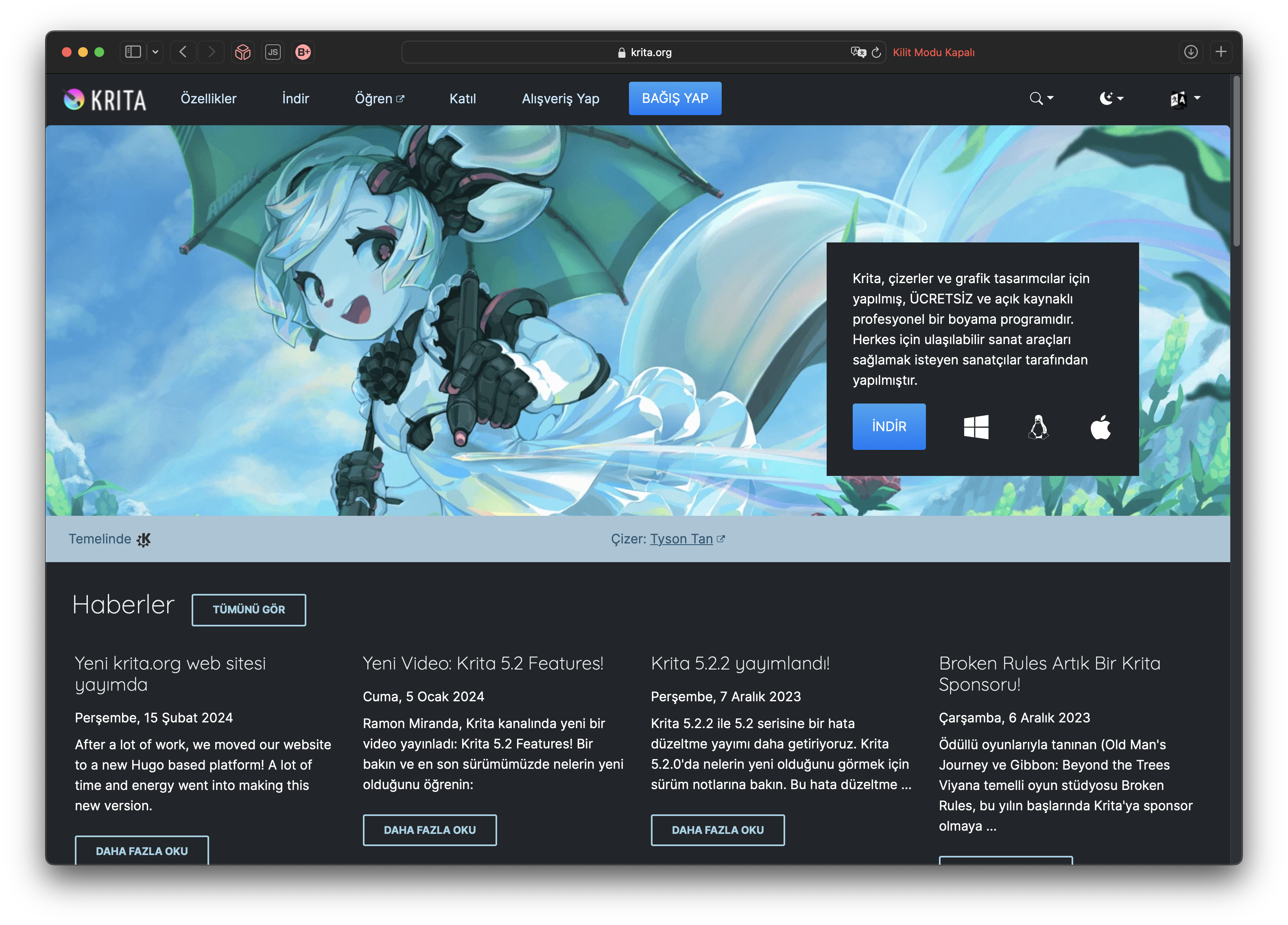 Krita web sayfası ekran görüntüsü